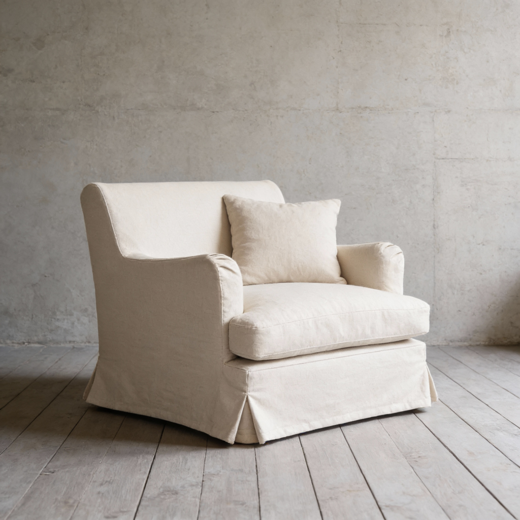 Campbell English Rolled Arm Replacement Slipcover Armchair with ottoman