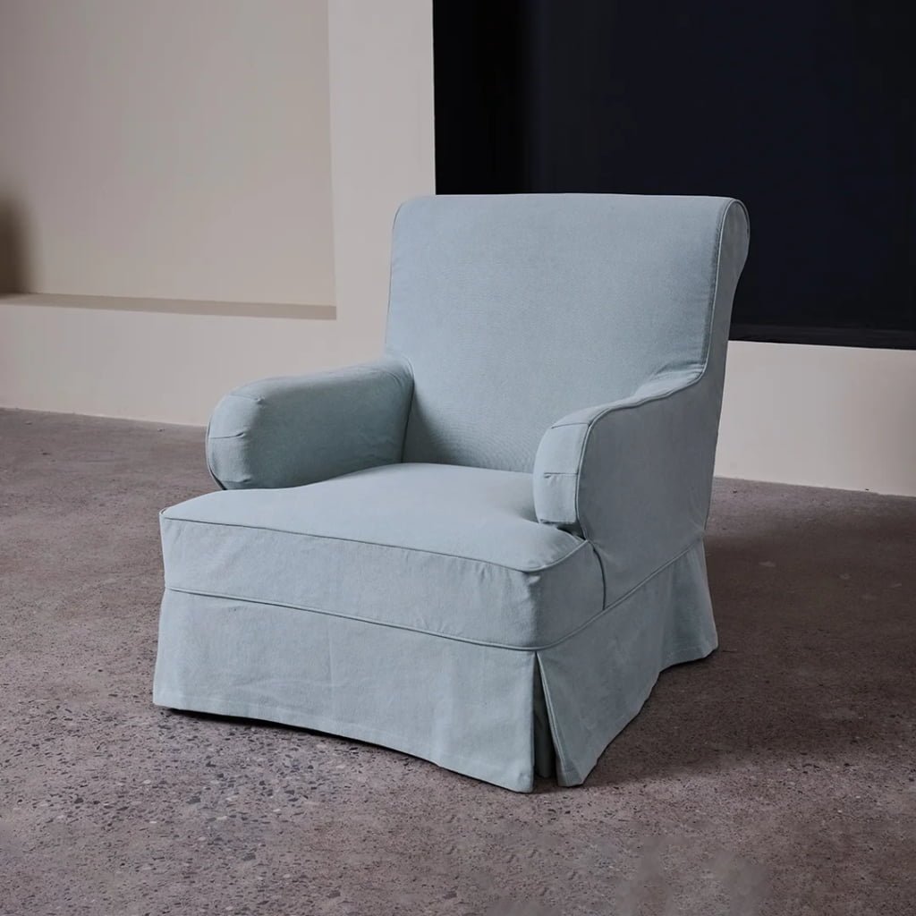 Juliana High Back Linen Armchair – Skirted Lounge Chair