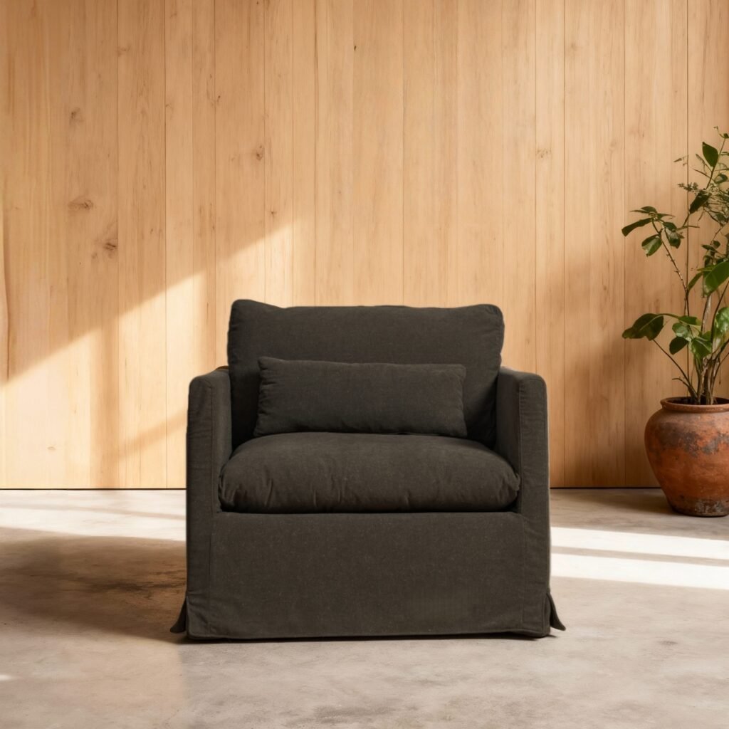 Veles Linen Sofa Slipcover with Down Feather Fill Armchair