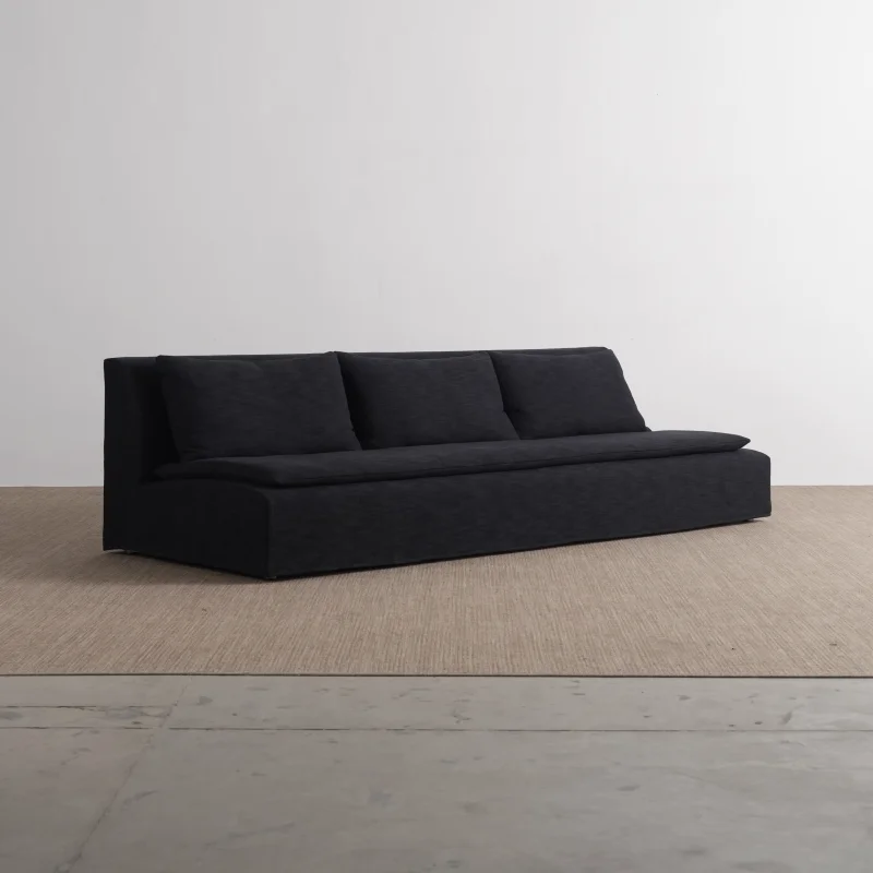 Base Linen Sofa in Black Pure Linen Fabric