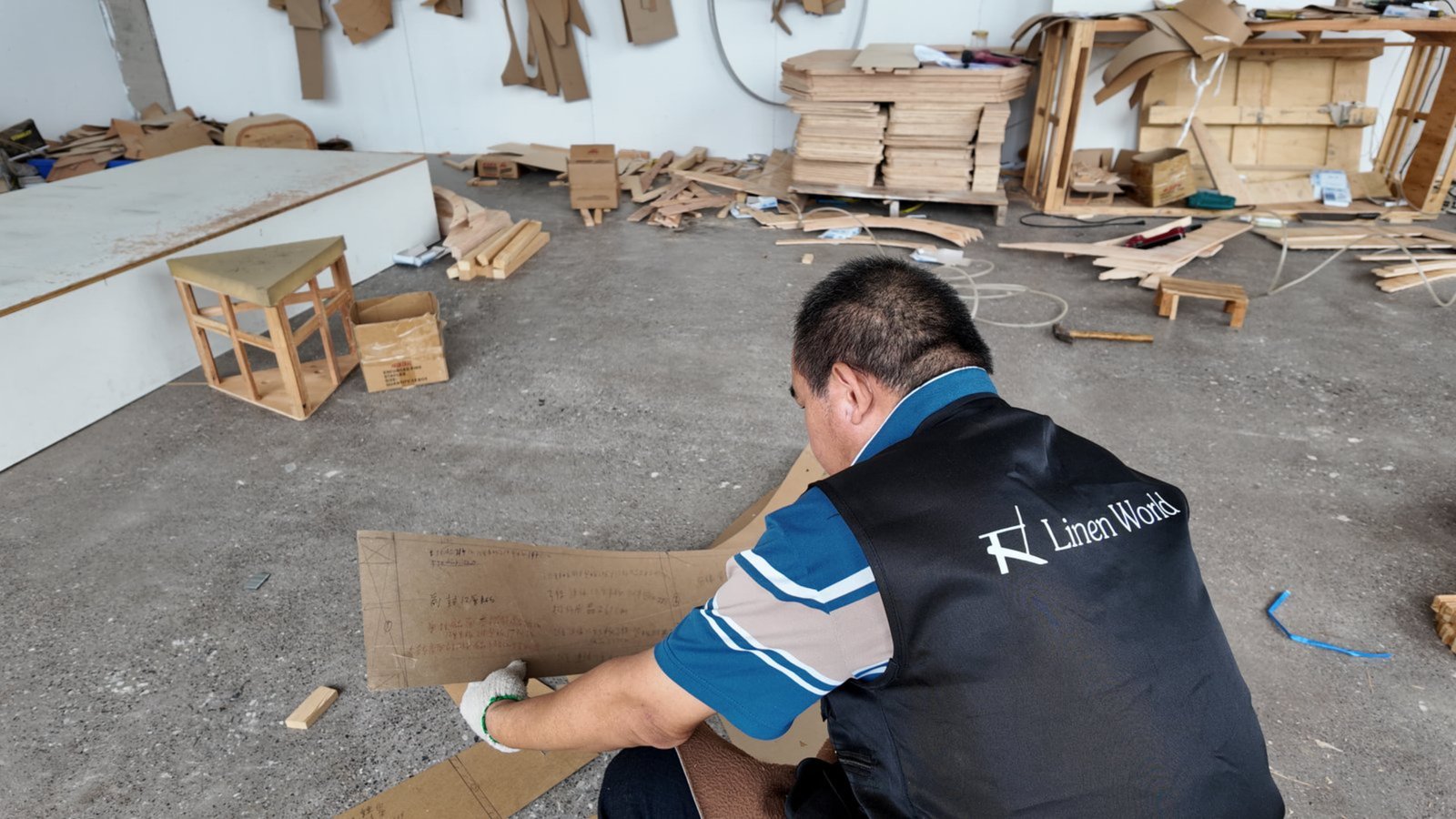 Detailed upholstery stitching process at Linen World
