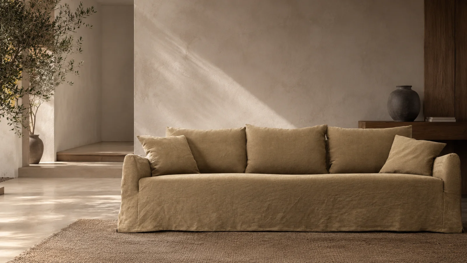 Luxury handcrafted linen furniture in sophisticated interior