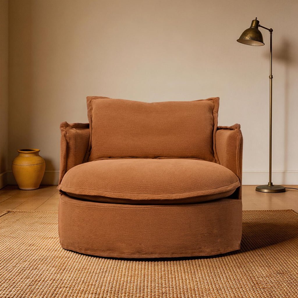 MIRA Round Swivel Chair – Oversized Upholstered Lounge Chair
