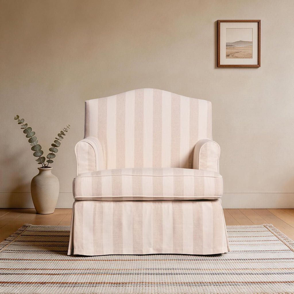 Kos Armchair-Beige Striped Linen Armchair