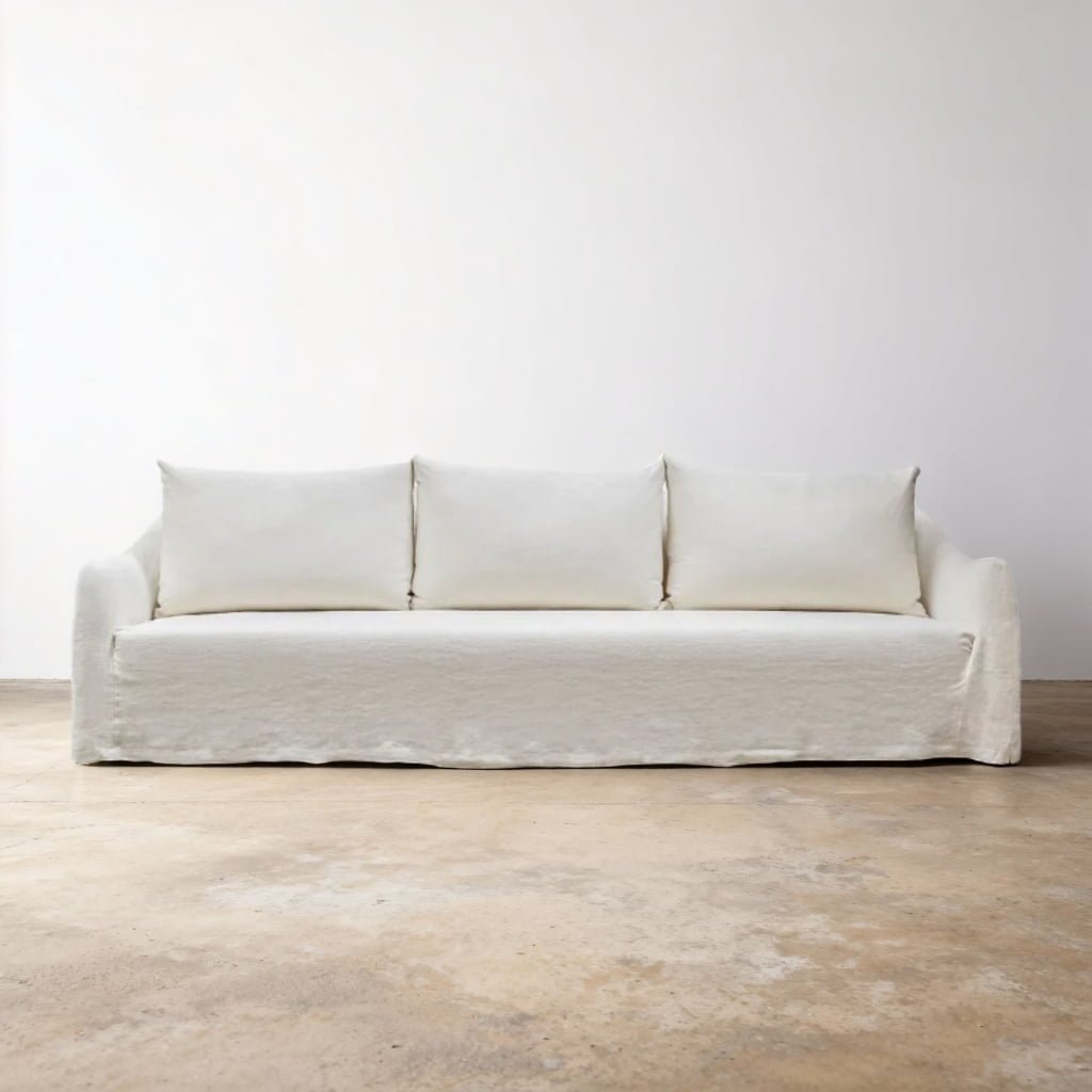 Lyon Modern White Linen Sofa Couch