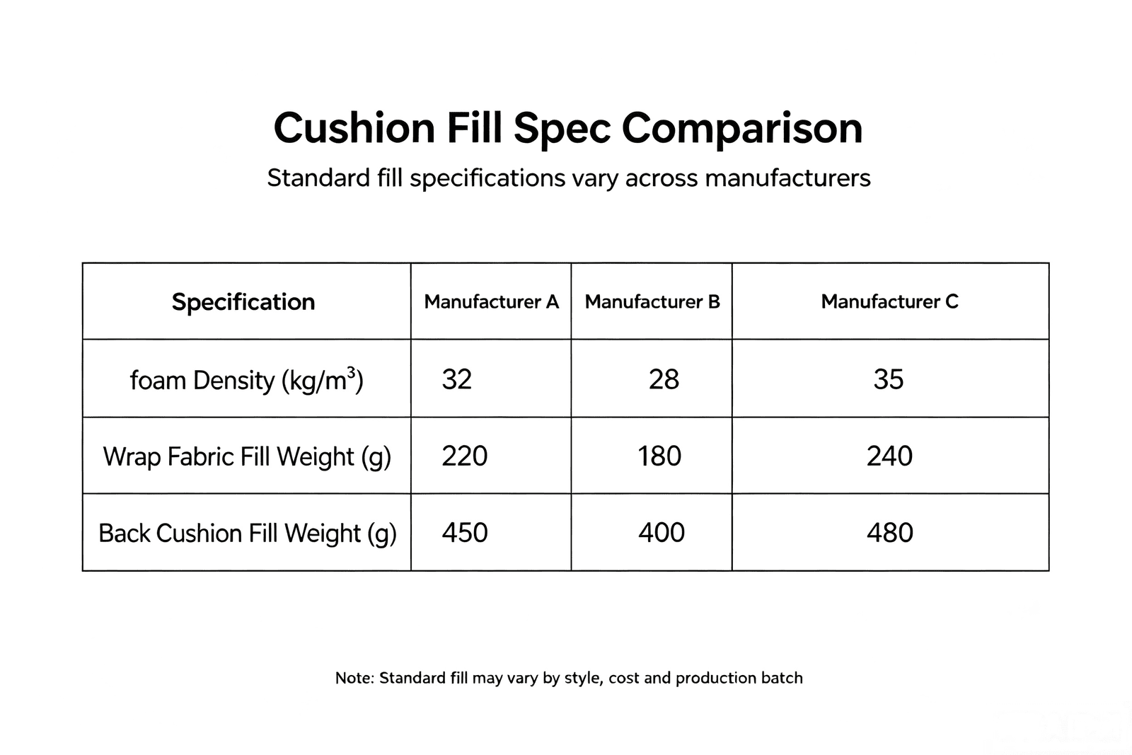 manufacturer fill comparison