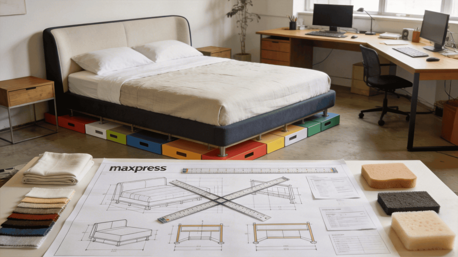 upholstered bed workbench