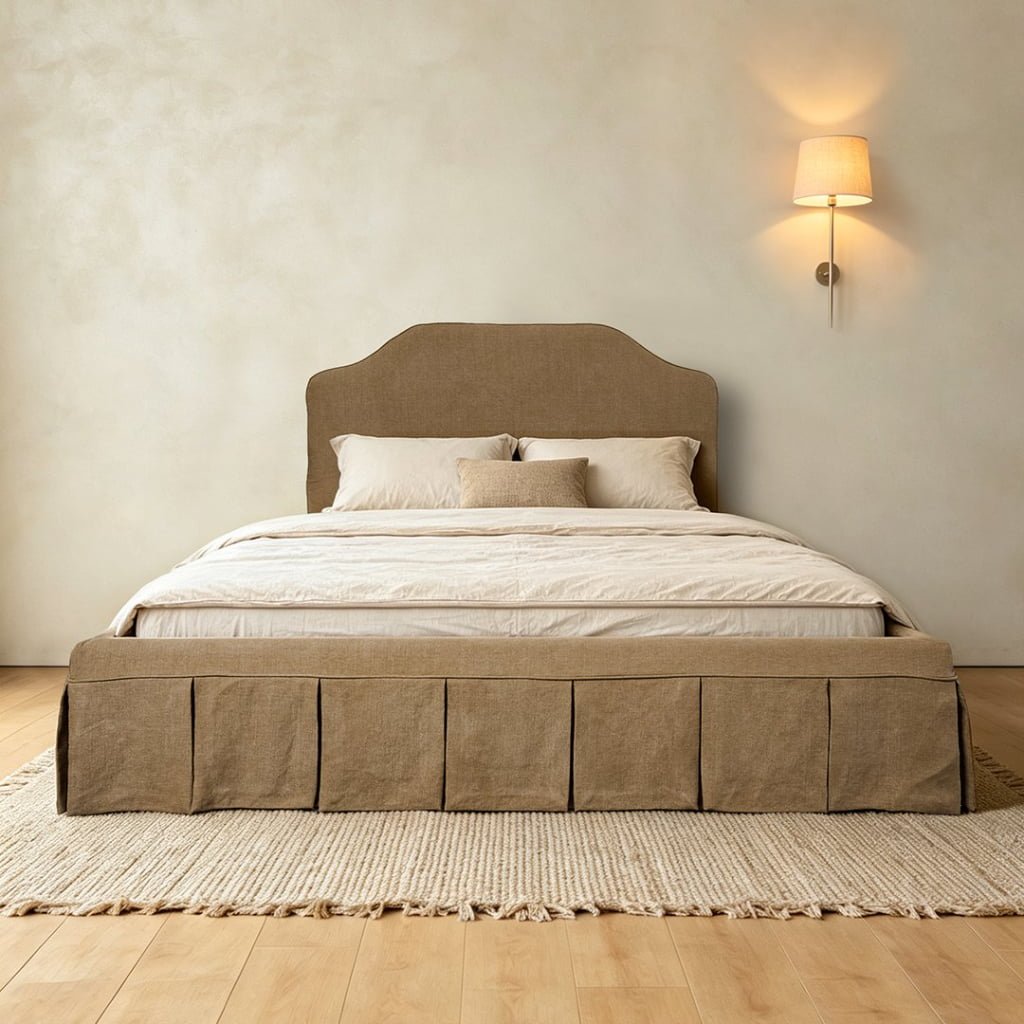 Lune Bed with Box Pleated Skirt Linen Slipcover for interior design