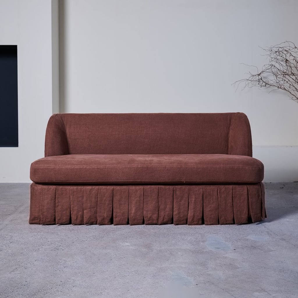 Derek Pure Linen Dining Banquette Sofa with Box-Pleated Skirt