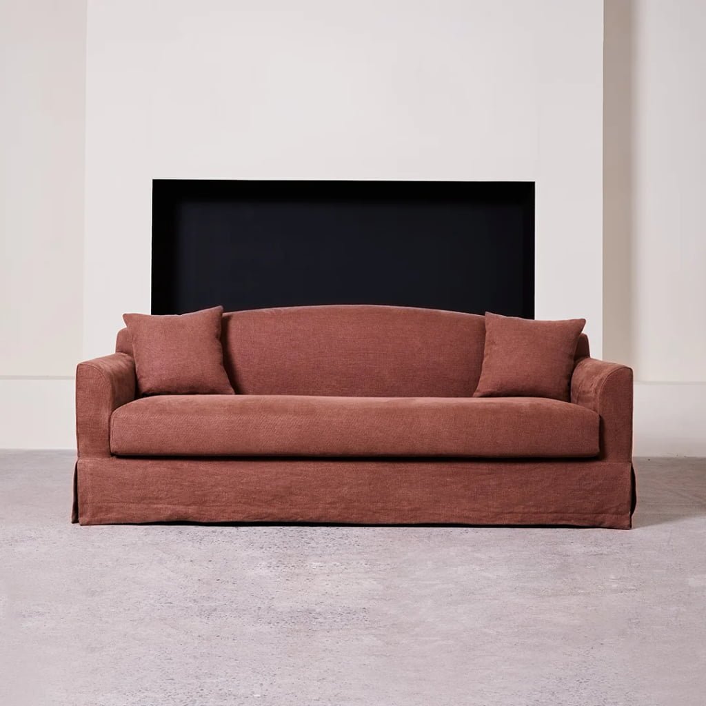 Camel Back Pure Linen Sofa – Pleated Skirt Bench Seat Sofa