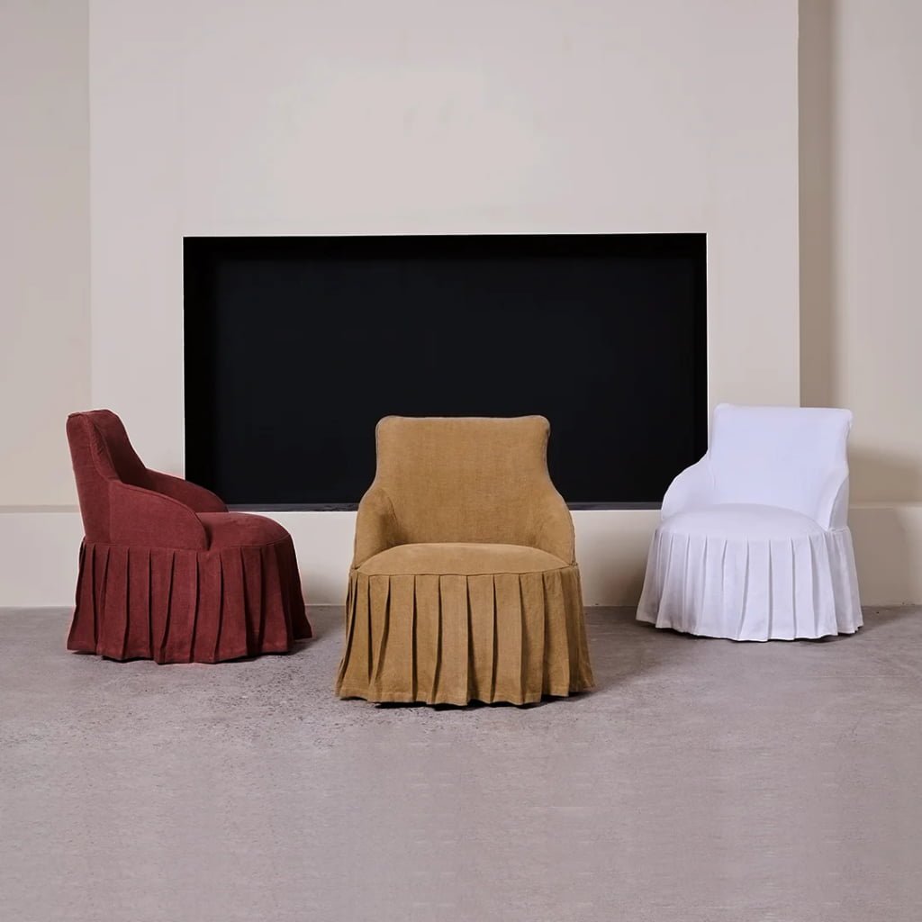 Ella Pure Linen Swivel Armchair with Gathered Skirt