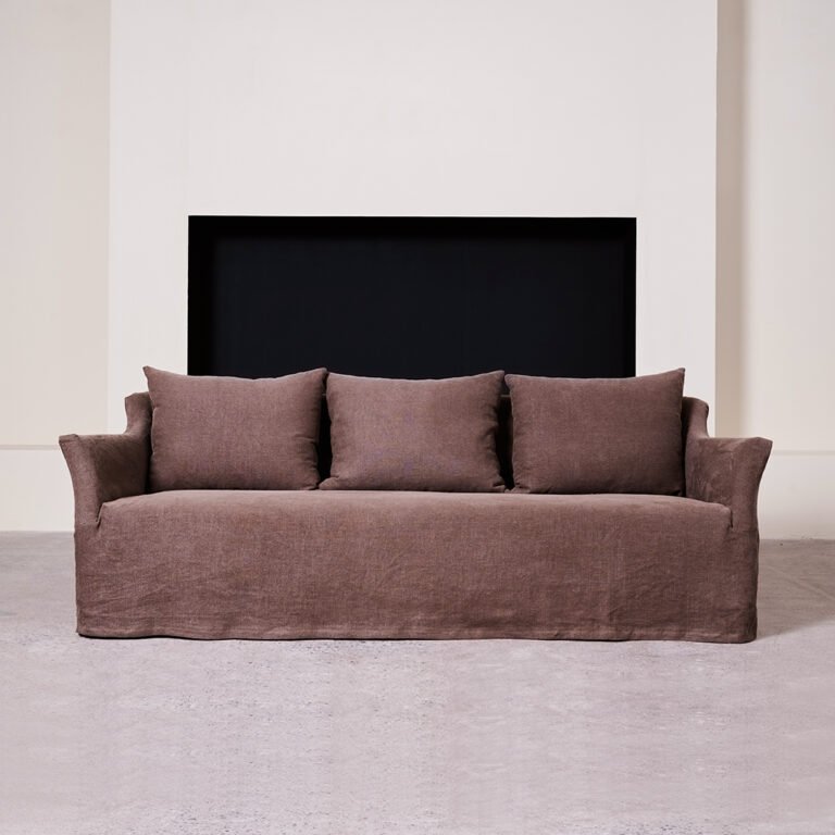 Shell Pure Linen Sofa with Wheels – Relaxed Three-Seat Sofa