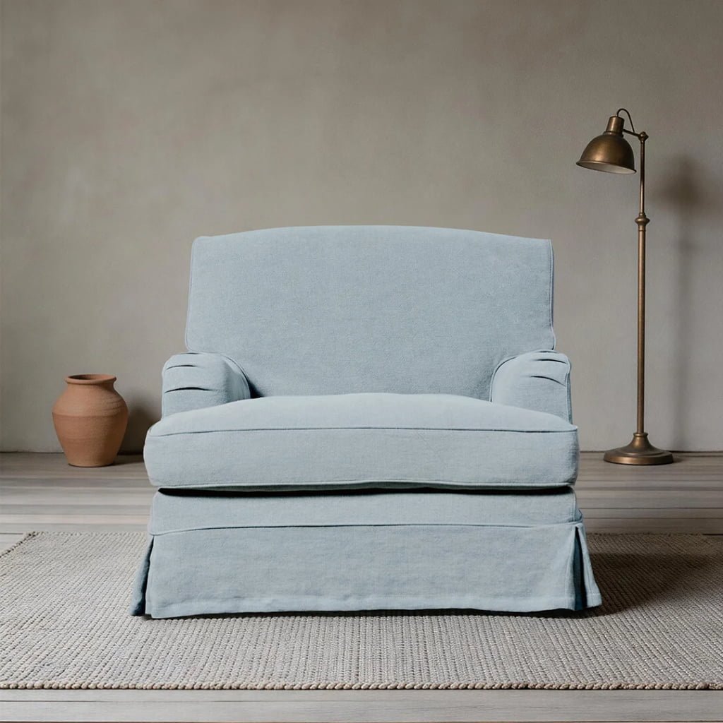 Bruce Linen Armchair – Skirted Lounge Chair in Sage Green