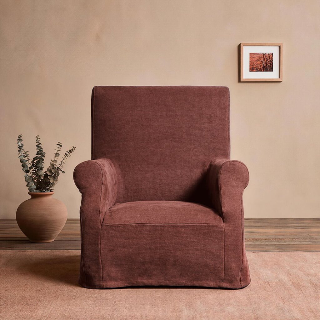 Queen Armchair in Thick Linen Ever Fabric