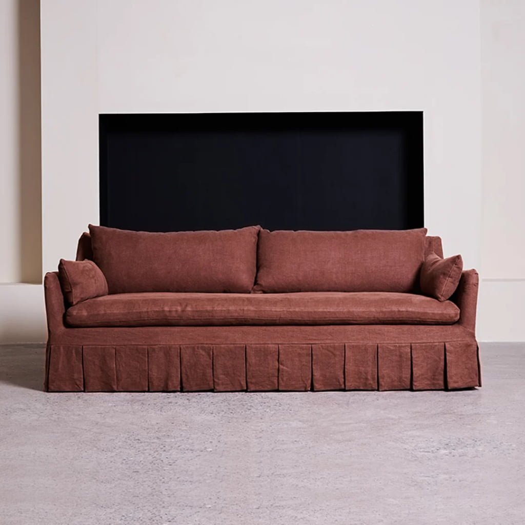 Valley Box Pleated Sofa- In Thick Linen Ever-03 Pure Linen Slipcover