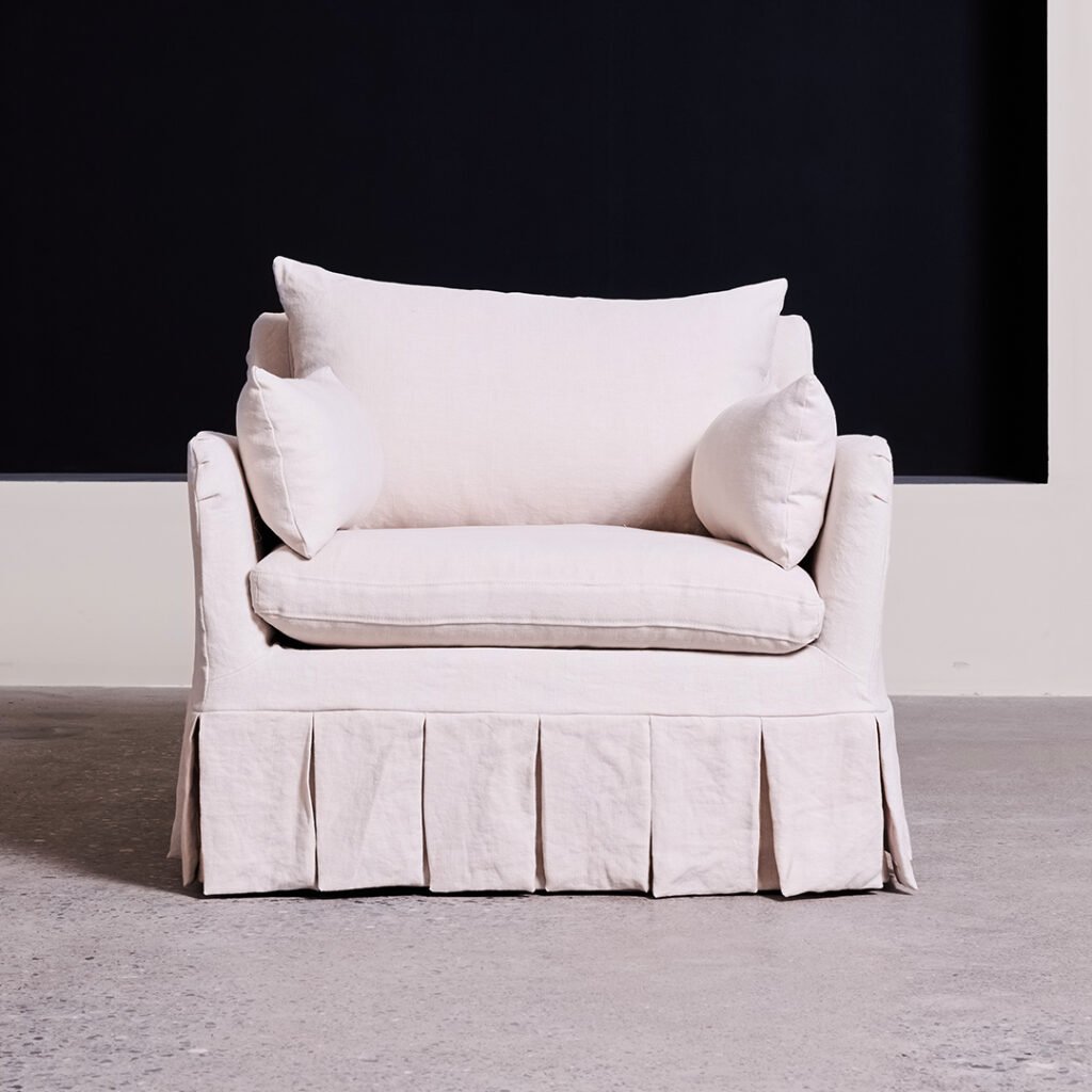 Valley Armchair with Box Pleated Skirt in Pure Linen