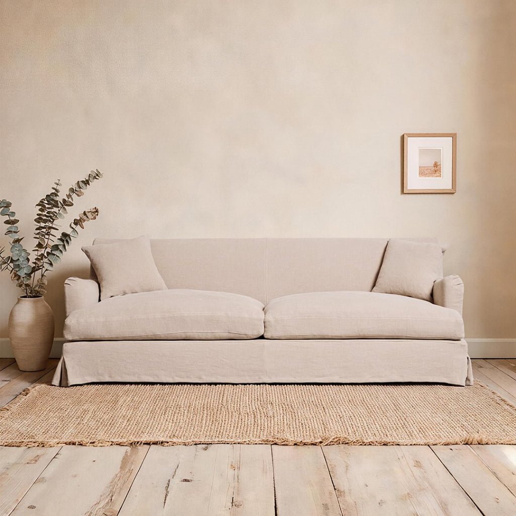 Campbell Linen Sofa – English Rolled Arm Slipcover Sofa with High Back Design