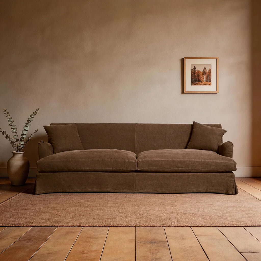 Campbell Linen Sofa – English Rolled Arm Slipcover Sofa with High Back