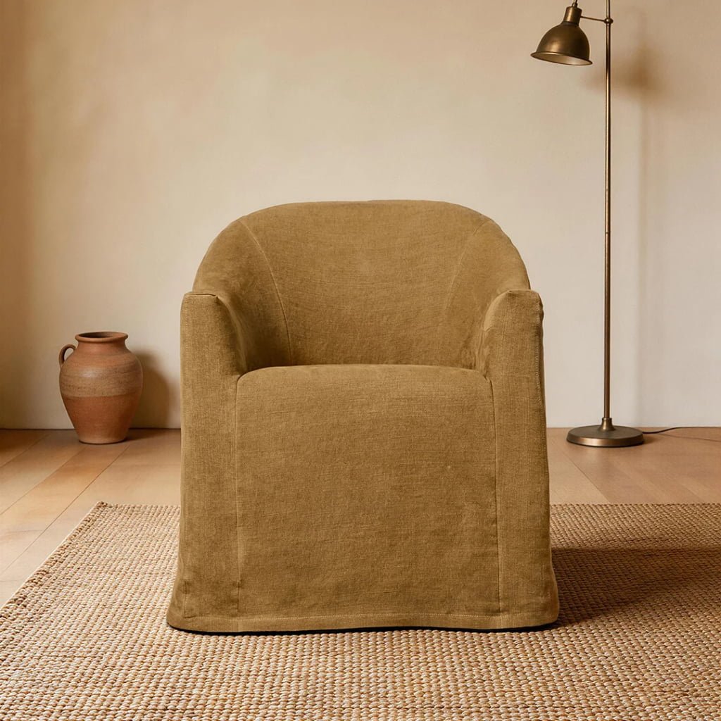 Lyon Pure Linen Slipcovered Dining Chair – Curved Armchair