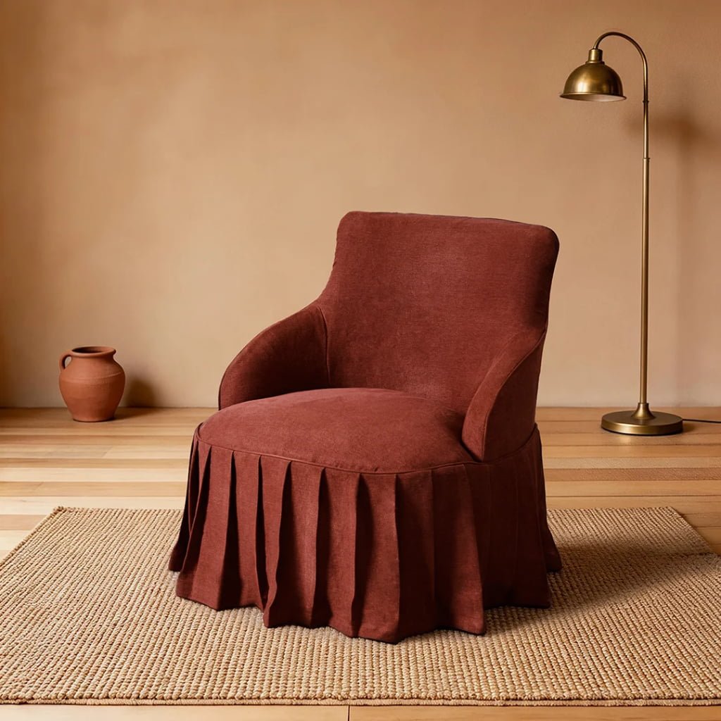 Ella Pure Linen Swivel Armchair with Gathered Skirt