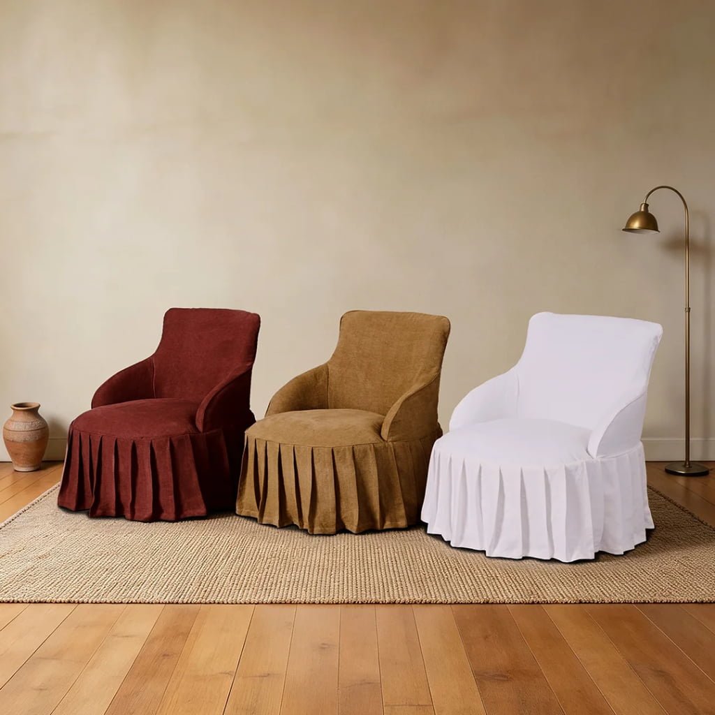 Ella Pure Linen Swivel Armchair with Gathered Skirt
